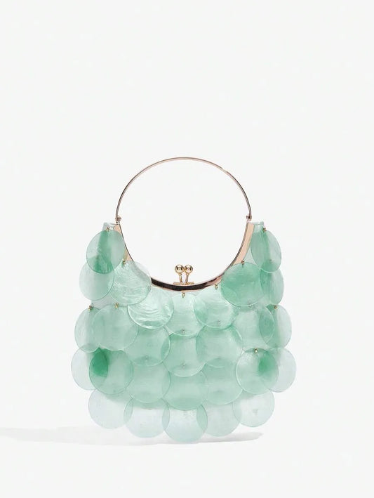 Women's Top Handle Bag With Metal Shell Decor Fashion Elegant Versatile Personalized Shoulder Purse Casual Beach Vacation Holiday Outfit