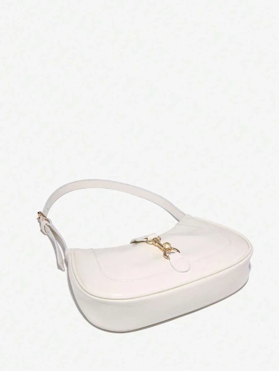 Women's Retro Crescent Shoulder Bag With Hook Decor Adjustable Strap Novachic Minimalist Crossbody Purse For Date Outing Party Casual