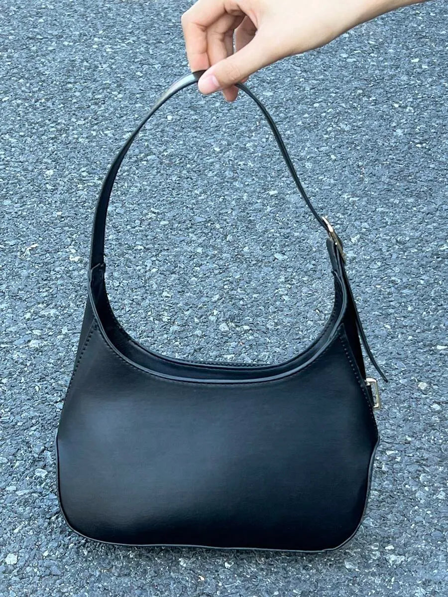 Women's Medium Hobo Bag With Buckle Decor Business Casual Shoulder Purse Fashion Elegant Office Work Travel Handbag For Ladies Daily Use