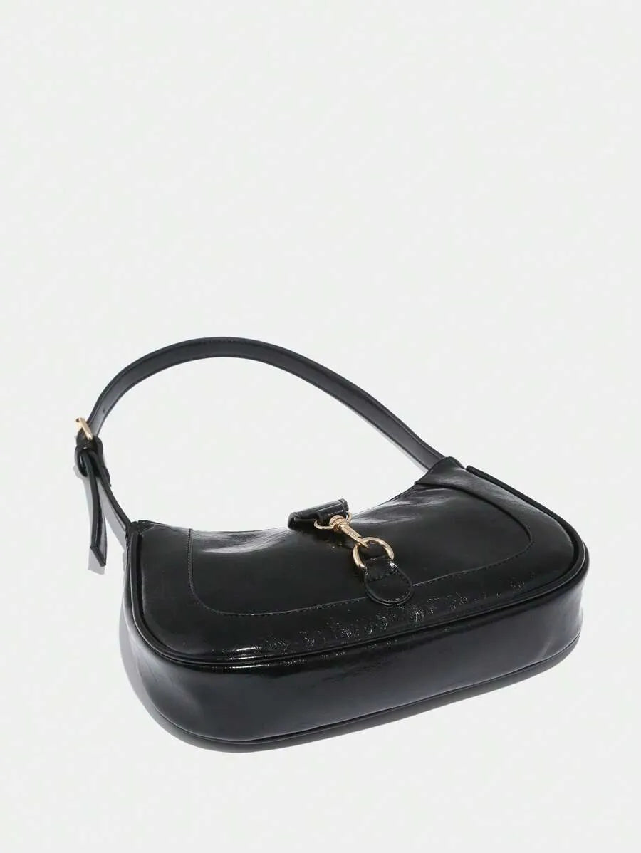 Women's Retro Crescent Shoulder Bag With Hook Decor Adjustable Strap Novachic Minimalist Crossbody Purse For Date Outing Party Casual