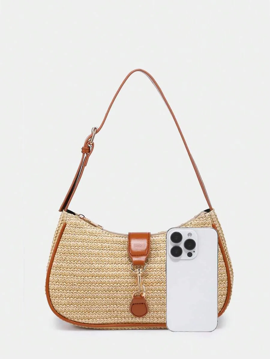 Women's Retro Crescent Shoulder Bag With Hook Decor Adjustable Strap Novachic Minimalist Crossbody Purse For Date Outing Party Casual