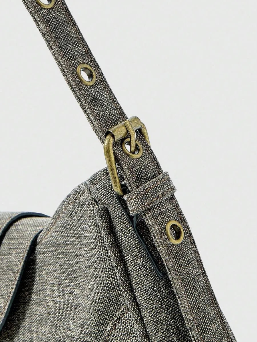 Women's Retro Solid Color Grunge Punk Fashion Handbag Daily Commute Casual Tote Purse Versatile Crossbody Bag Travel Shoulder Bag