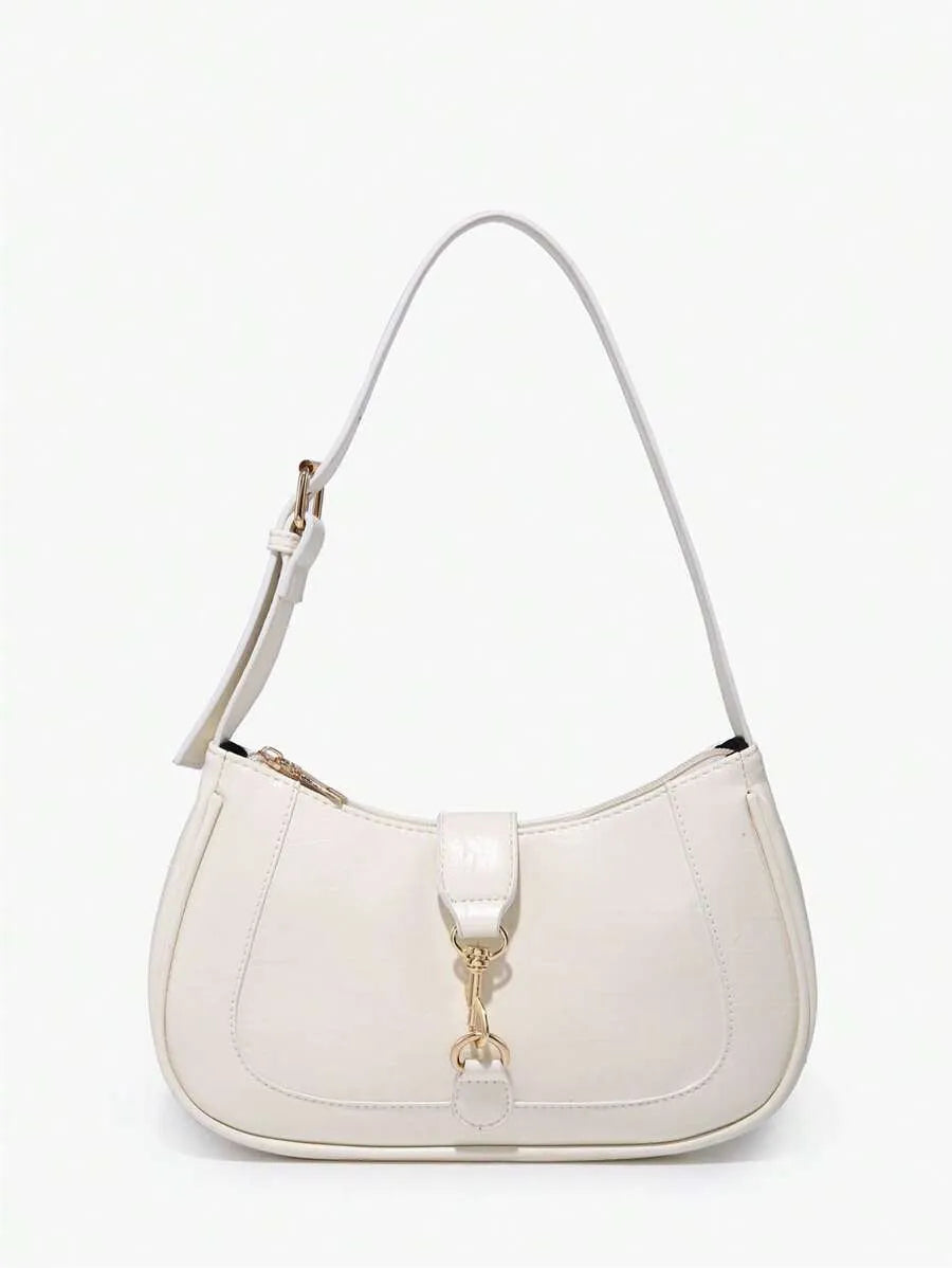 Women's Retro Crescent Shoulder Bag With Hook Decor Adjustable Strap Novachic Minimalist Crossbody Purse For Date Outing Party Casual