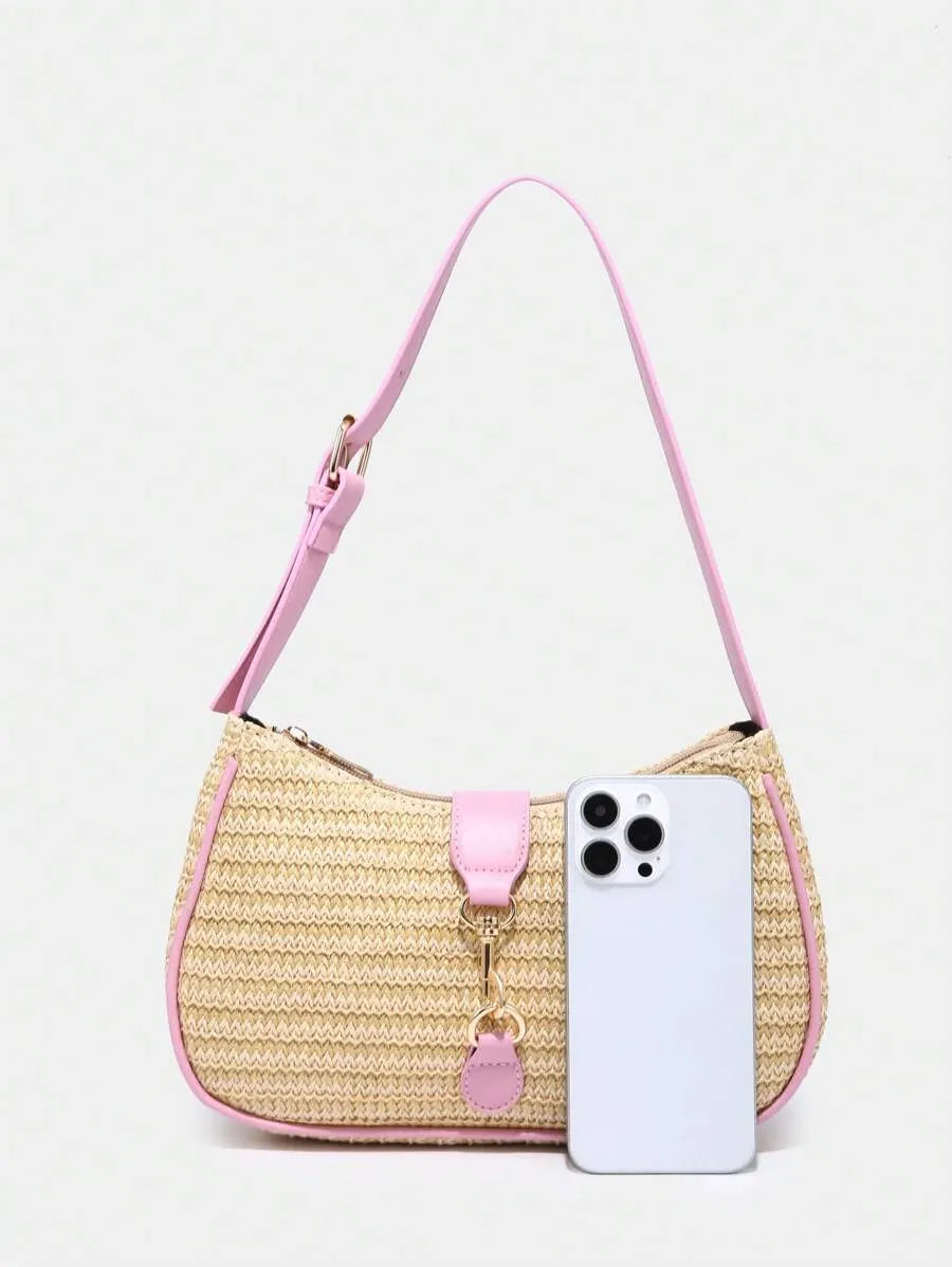 Women's Retro Crescent Shoulder Bag With Hook Decor Adjustable Strap Novachic Minimalist Crossbody Purse For Date Outing Party Casual