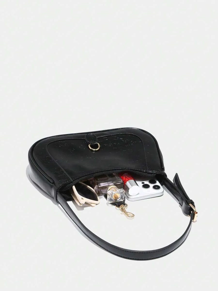 Women's Retro Crescent Shoulder Bag With Hook Decor Adjustable Strap Novachic Minimalist Crossbody Purse For Date Outing Party Casual