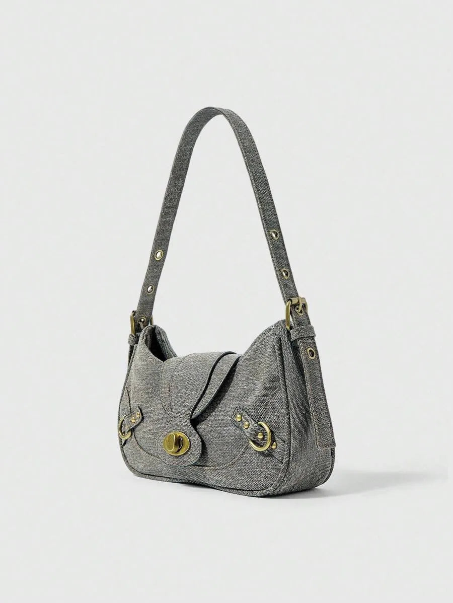 Women's Retro Solid Color Grunge Punk Fashion Handbag Daily Commute Casual Tote Purse Versatile Crossbody Bag Travel Shoulder Bag