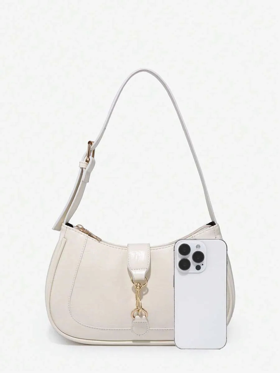 Women's Retro Crescent Shoulder Bag With Hook Decor Adjustable Strap Novachic Minimalist Crossbody Purse For Date Outing Party Casual