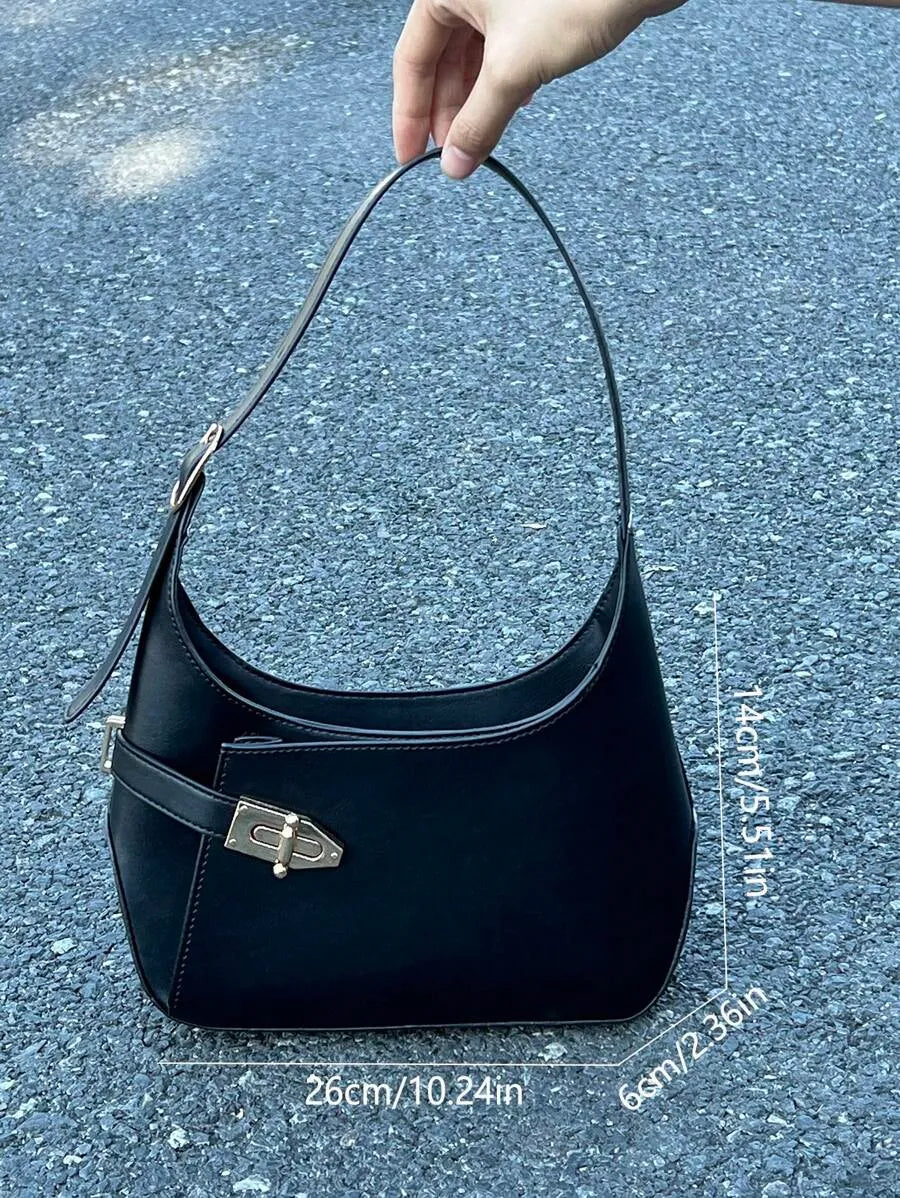 Women's Medium Hobo Bag With Buckle Decor Business Casual Shoulder Purse Fashion Elegant Office Work Travel Handbag For Ladies Daily Use