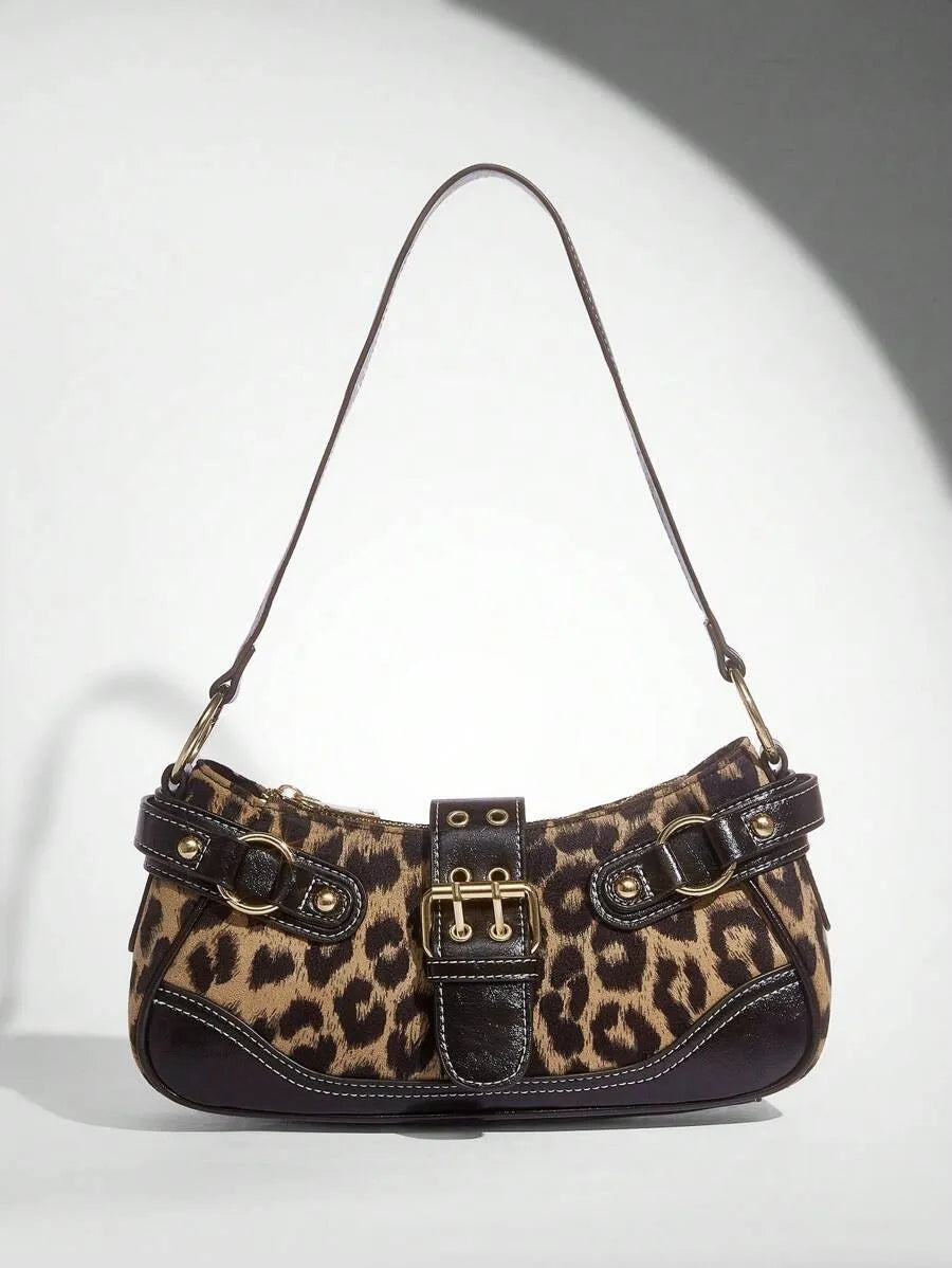 Women's Leopard Print Patchwork PU Shoulder Bag Street Style Fashion Purse Commuter Leopard Handbag Animal Print Outfit Casual Chic Bag