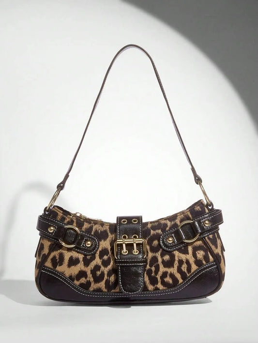Women's Leopard Print Patchwork PU Shoulder Bag Street Style Fashion Purse Commuter Leopard Handbag Animal Print Outfit Casual Chic Bag