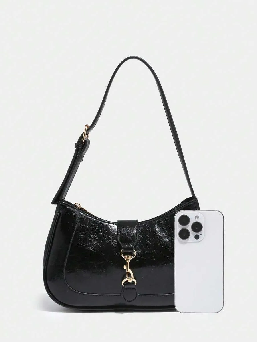 Women's Retro Crescent Shoulder Bag With Hook Decor Adjustable Strap Novachic Minimalist Crossbody Purse For Date Outing Party Casual