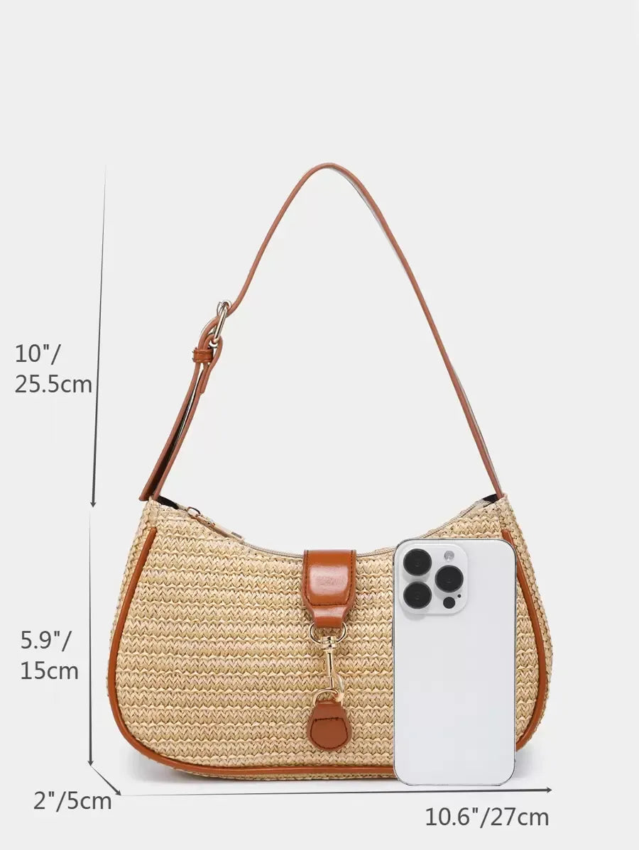Women's Retro Crescent Shoulder Bag With Hook Decor Adjustable Strap Novachic Minimalist Crossbody Purse For Date Outing Party Casual