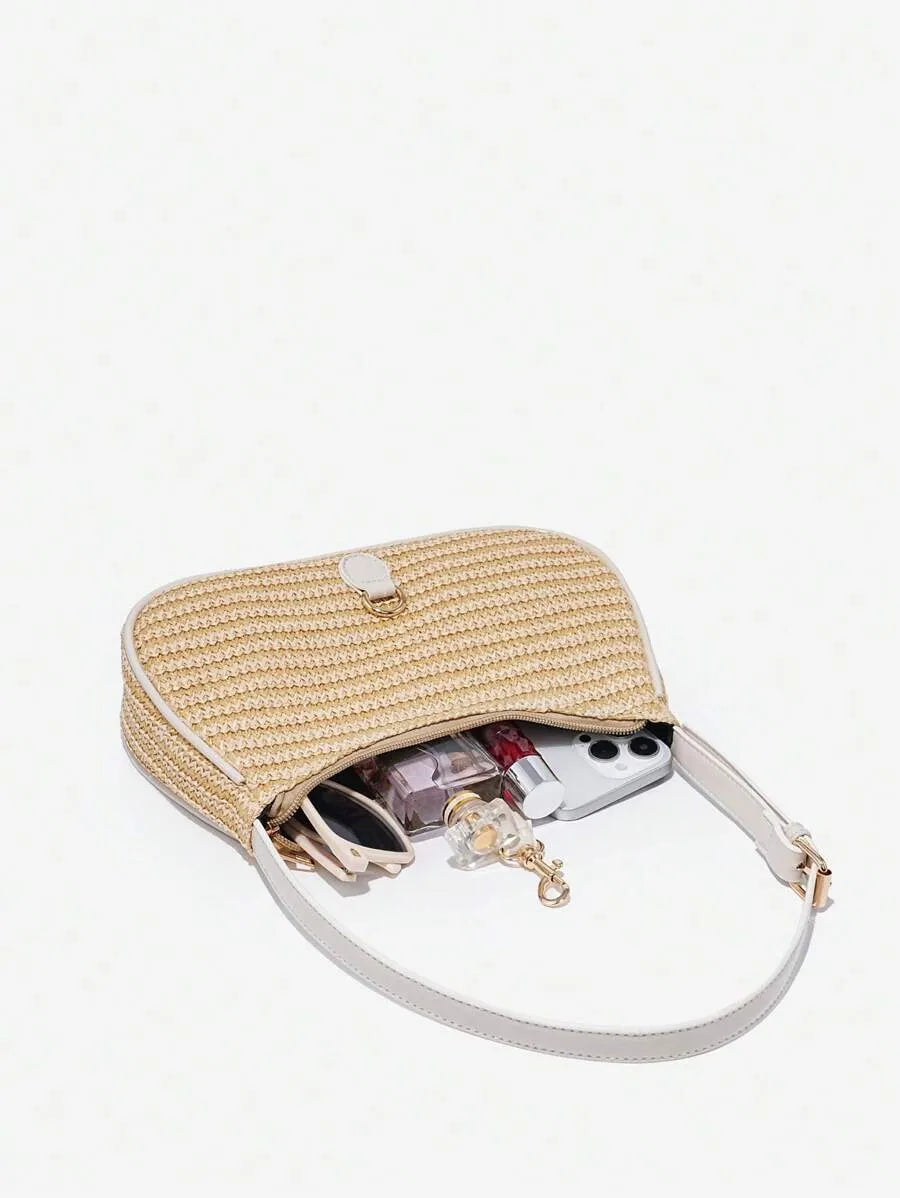 Women's Retro Crescent Shoulder Bag With Hook Decor Adjustable Strap Novachic Minimalist Crossbody Purse For Date Outing Party Casual