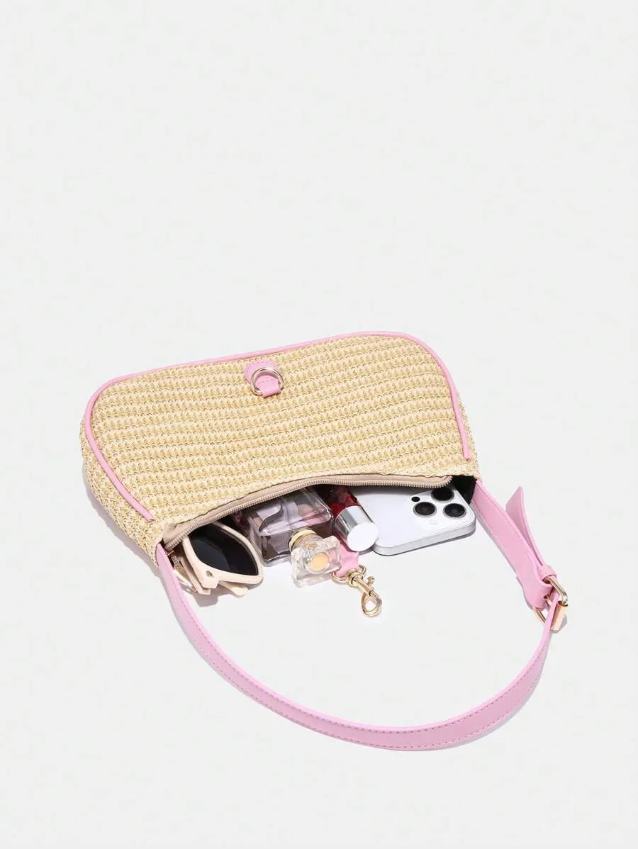 Women's Retro Crescent Shoulder Bag With Hook Decor Adjustable Strap Novachic Minimalist Crossbody Purse For Date Outing Party Casual