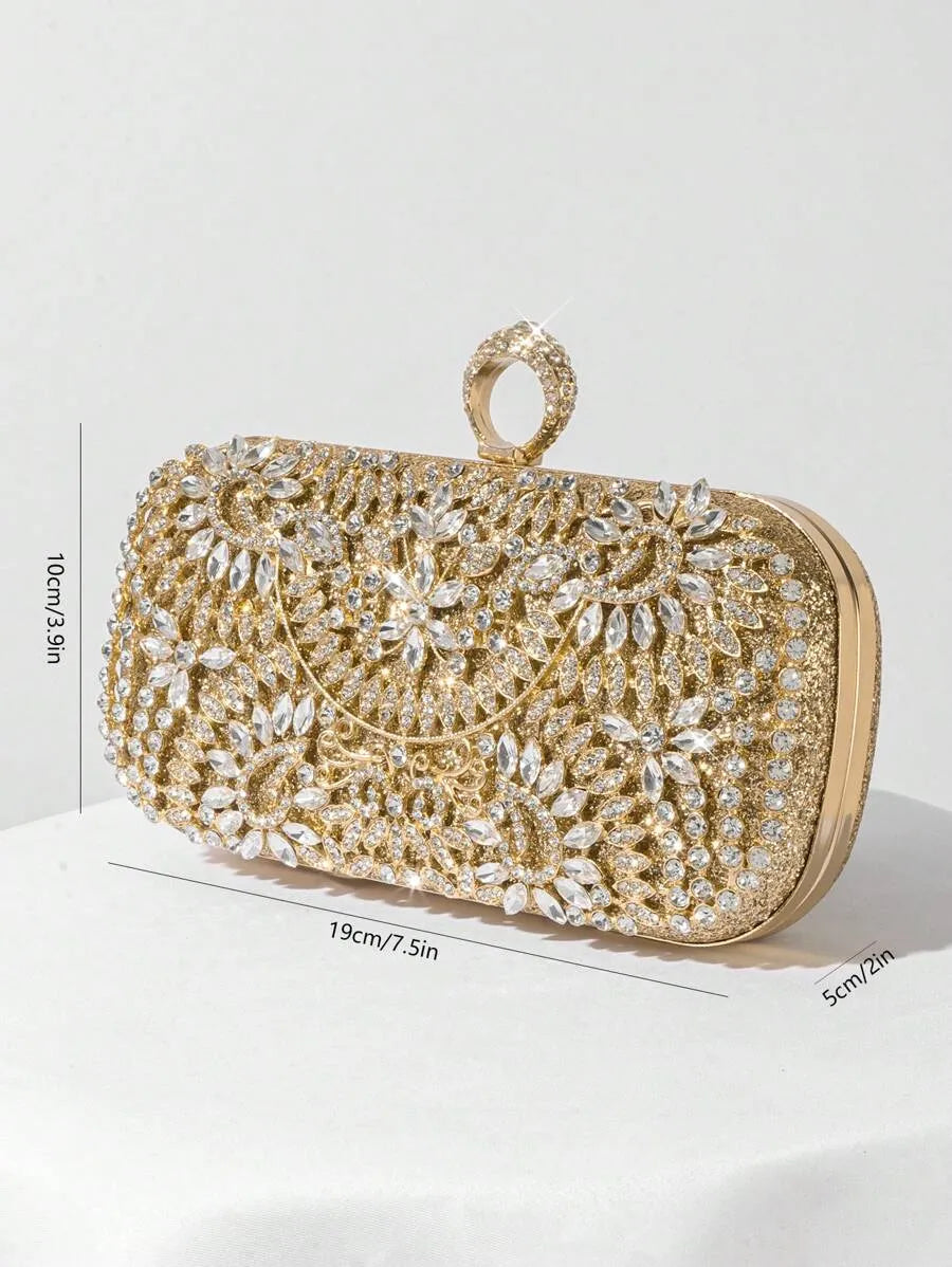 Women's Rhinestone Decor Evening Clutch Bag Party Handbag Wedding Bridal Prom Dinner Banquet Purse Elegant Formal Dress Prom Accessories