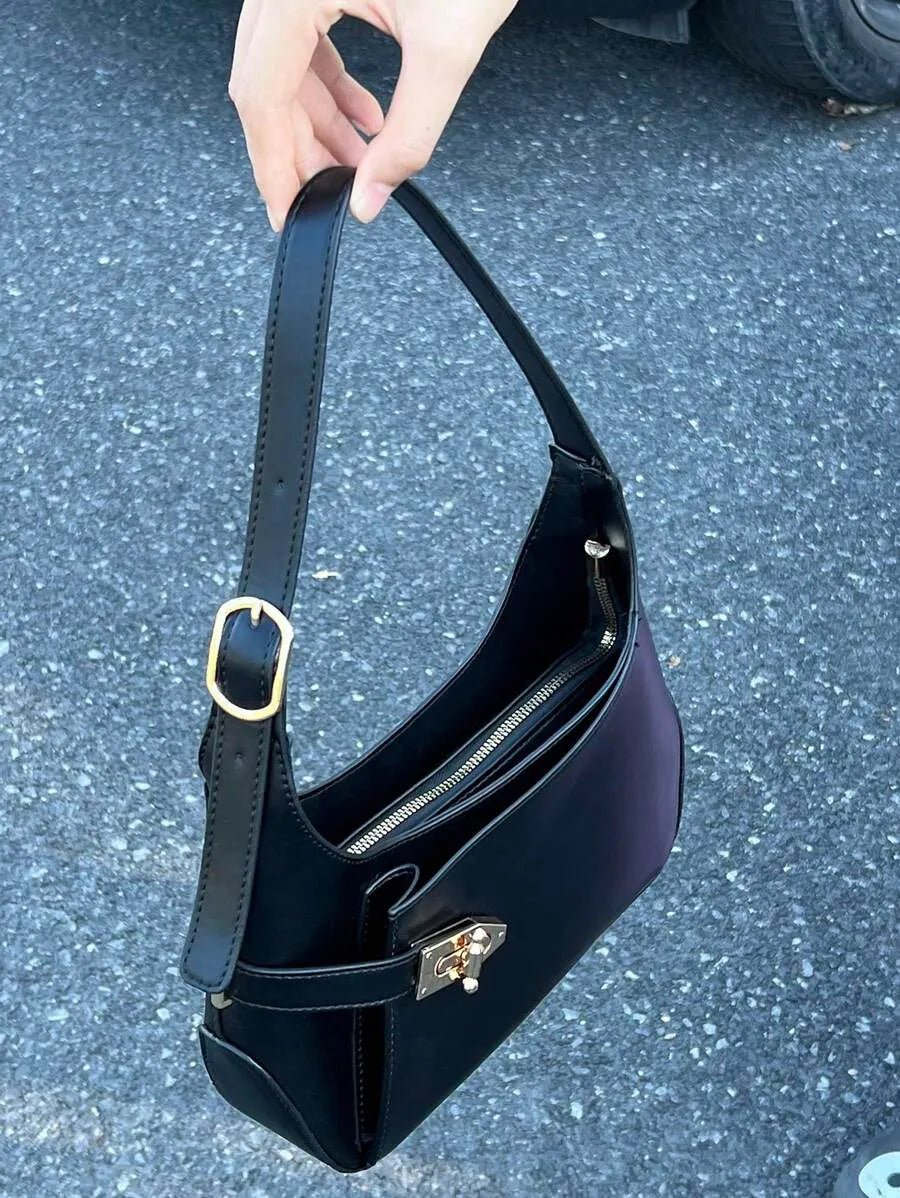 Women's Medium Hobo Bag With Buckle Decor Business Casual Shoulder Purse Fashion Elegant Office Work Travel Handbag For Ladies Daily Use