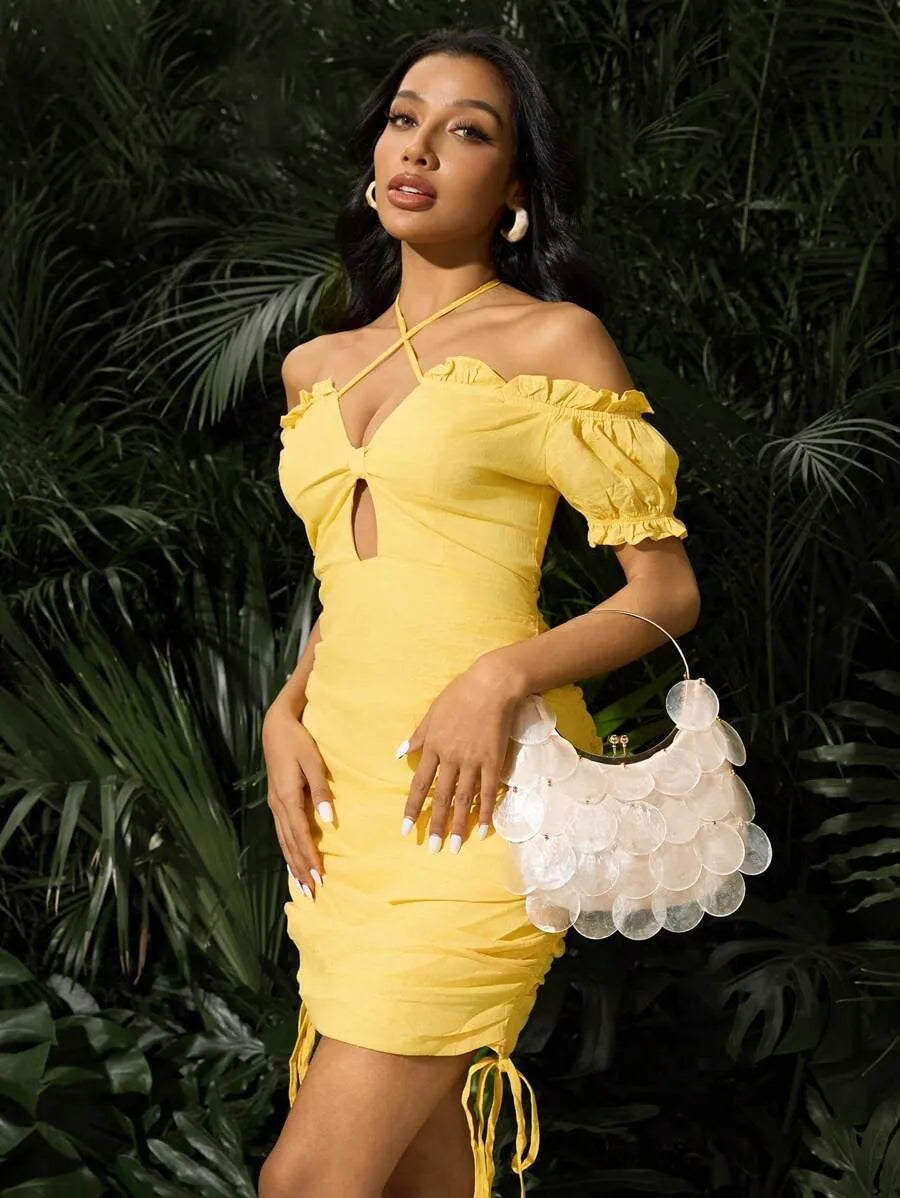 Women's Top Handle Bag With Metal Shell Decor Fashion Elegant Versatile Personalized Shoulder Purse Casual Beach Vacation Holiday Outfit