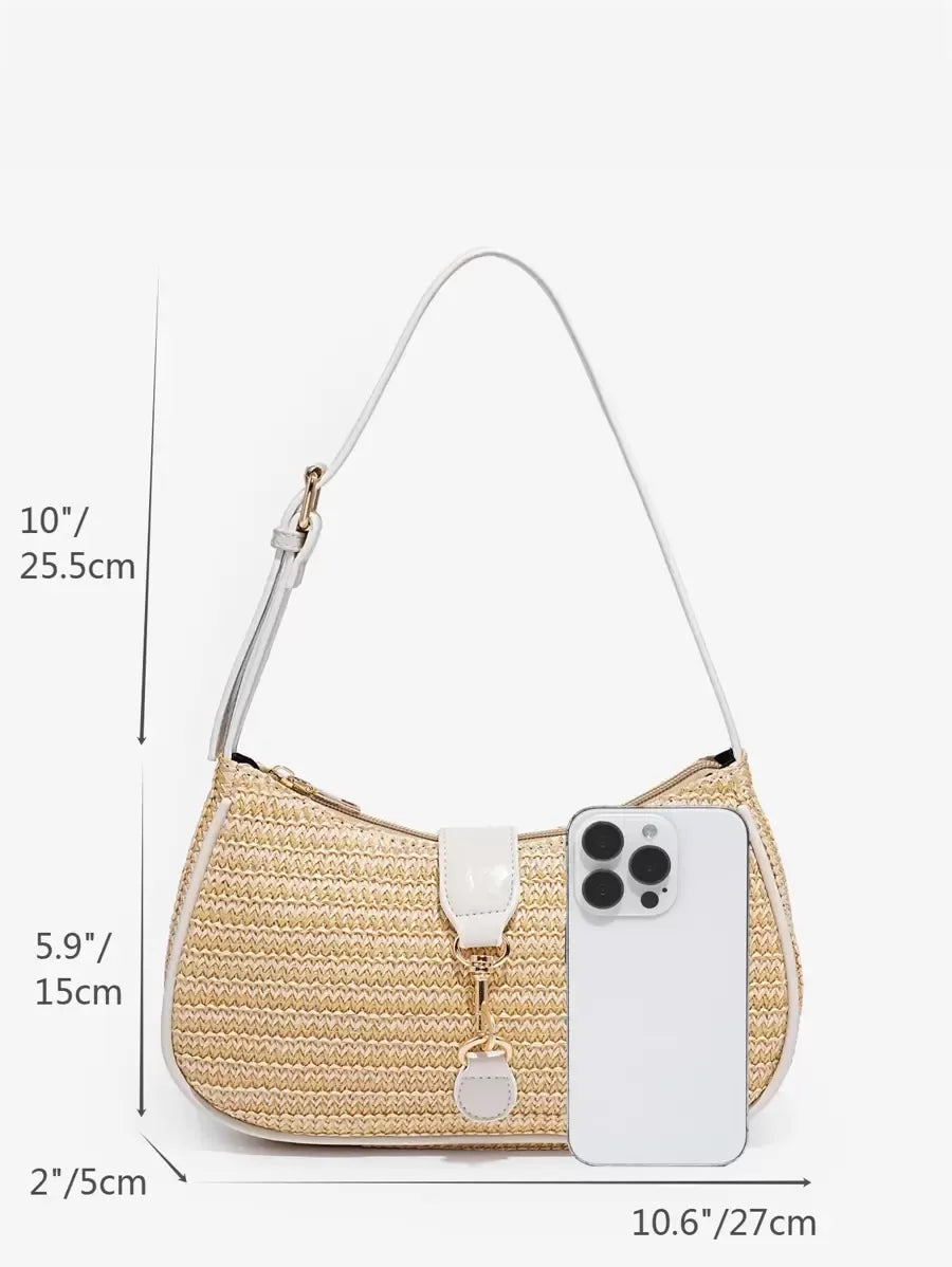 Women's Retro Crescent Shoulder Bag With Hook Decor Adjustable Strap Novachic Minimalist Crossbody Purse For Date Outing Party Casual