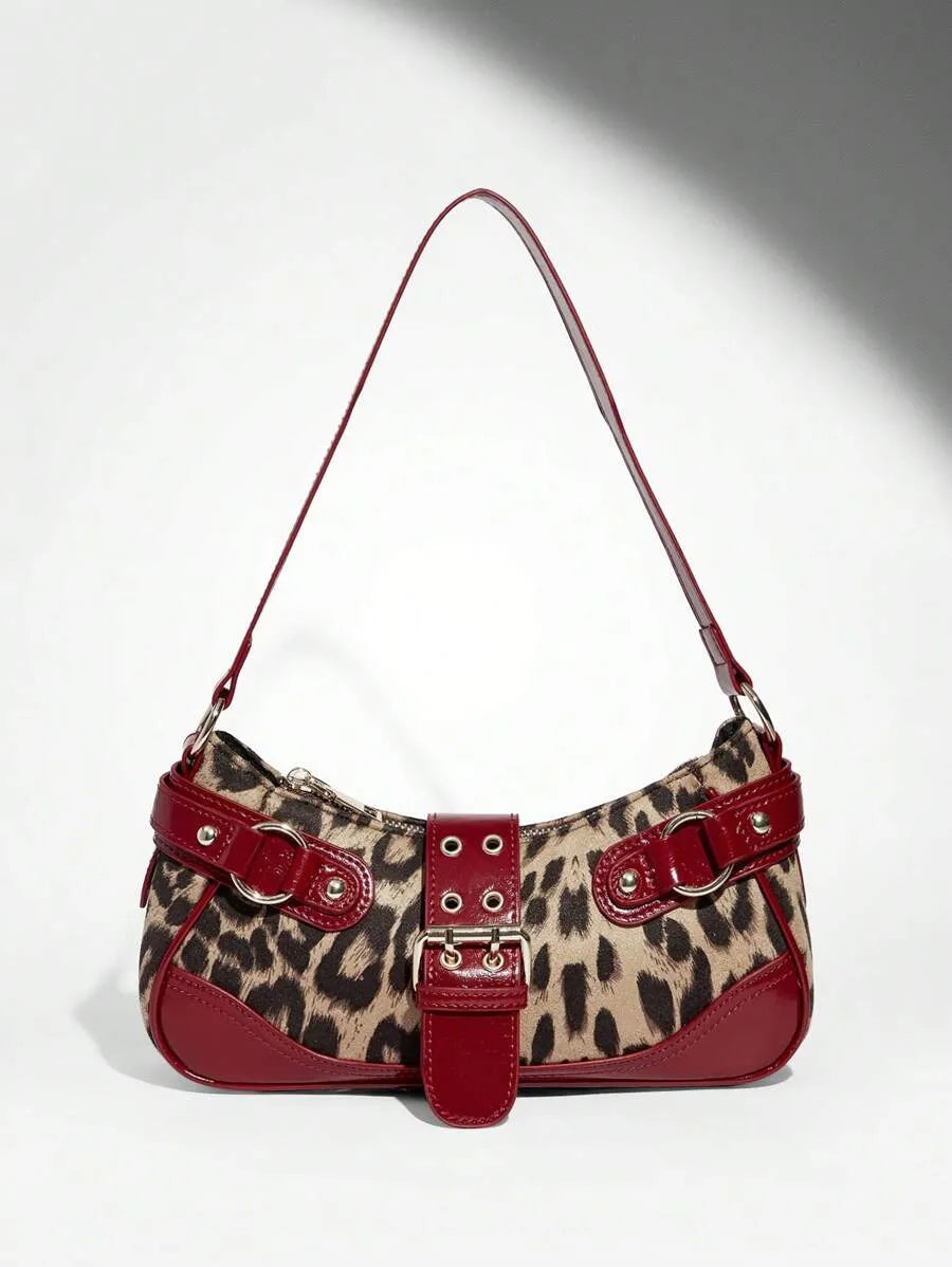 Women's Leopard Print Patchwork PU Shoulder Bag Street Style Fashion Purse Commuter Leopard Handbag Animal Print Outfit Casual Chic Bag