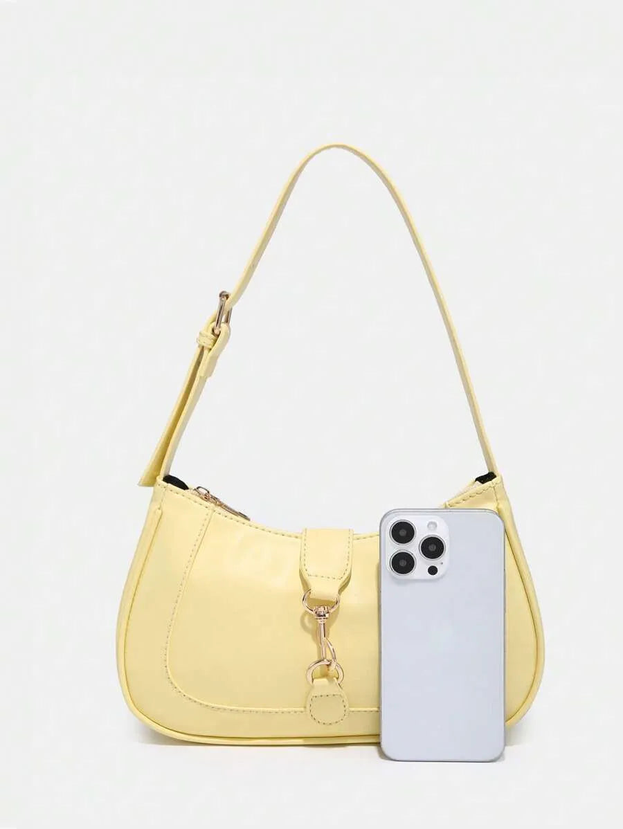 Women's Retro Crescent Shoulder Bag With Hook Decor Adjustable Strap Novachic Minimalist Crossbody Purse For Date Outing Party Casual