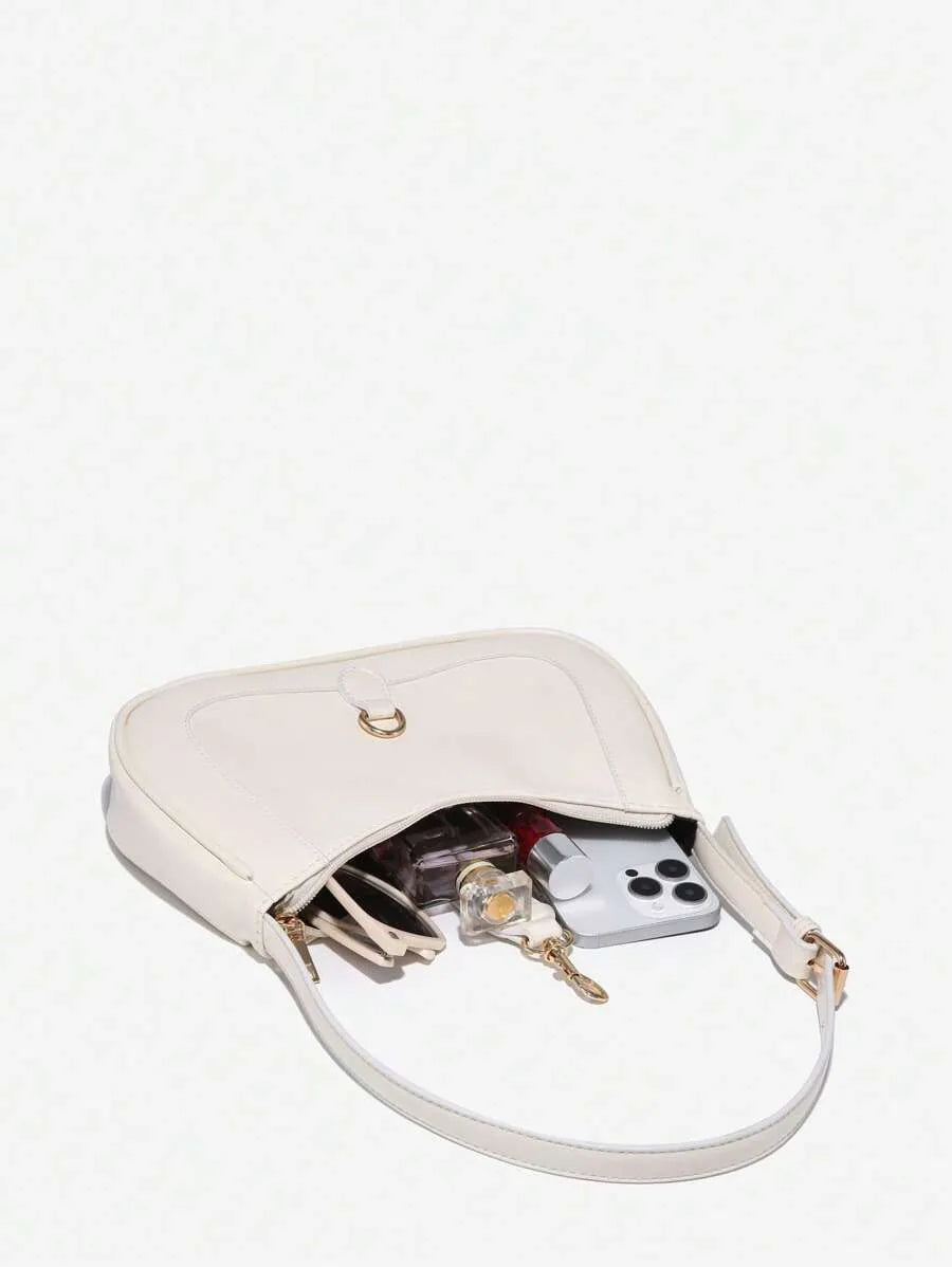 Women's Retro Crescent Shoulder Bag With Hook Decor Adjustable Strap Novachic Minimalist Crossbody Purse For Date Outing Party Casual