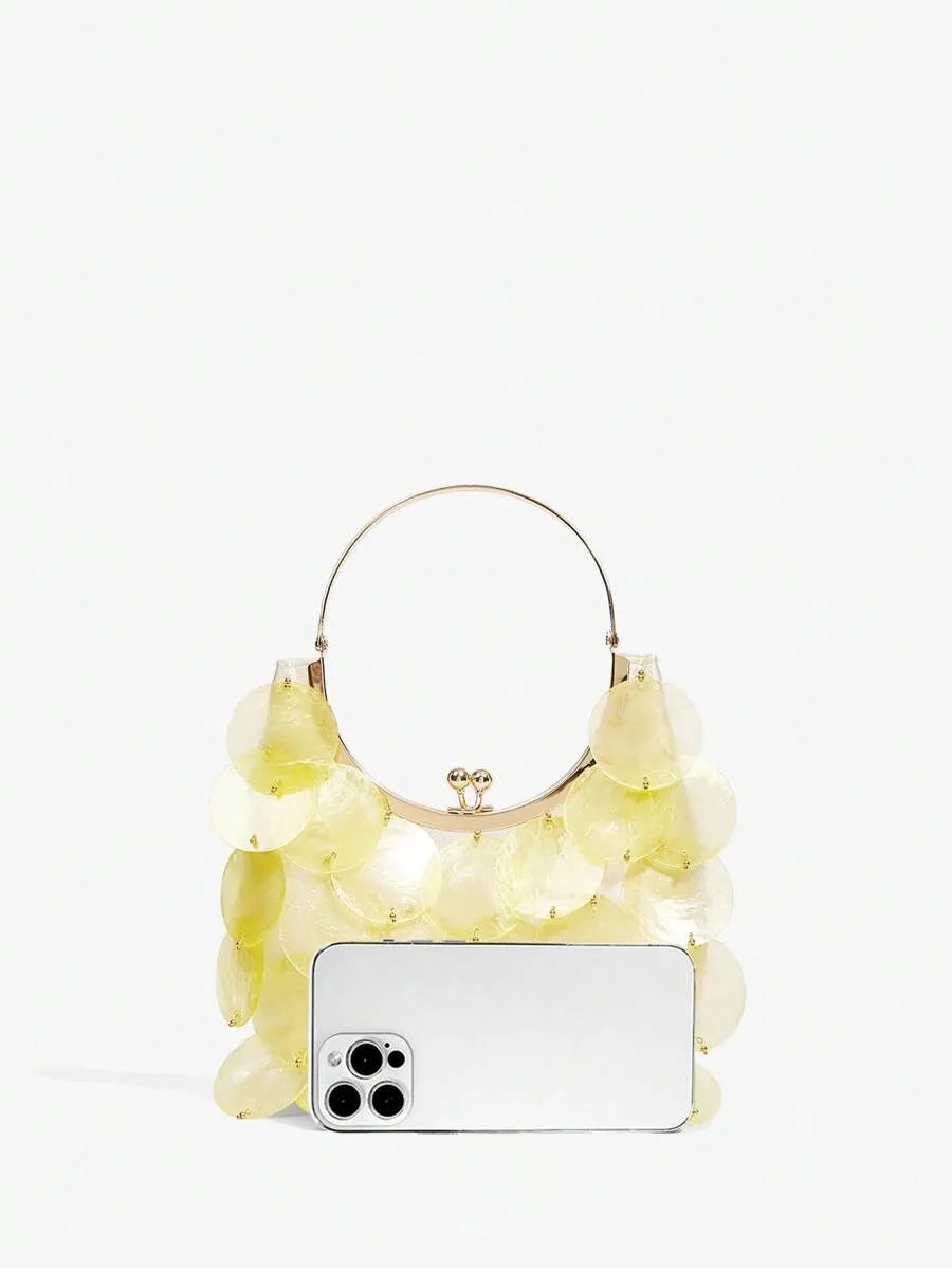 Women's Top Handle Bag With Metal Shell Decor Fashion Elegant Versatile Personalized Shoulder Purse Casual Beach Vacation Holiday Outfit