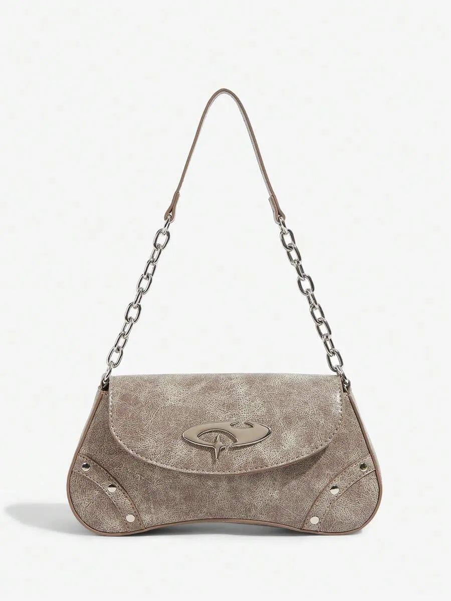 Women's Shoulder Hobo Bag With Metal Chain Strap Retro Y2K Vintage Fashion Icon Style Versatile Casual Street Crossbody Purse For Women