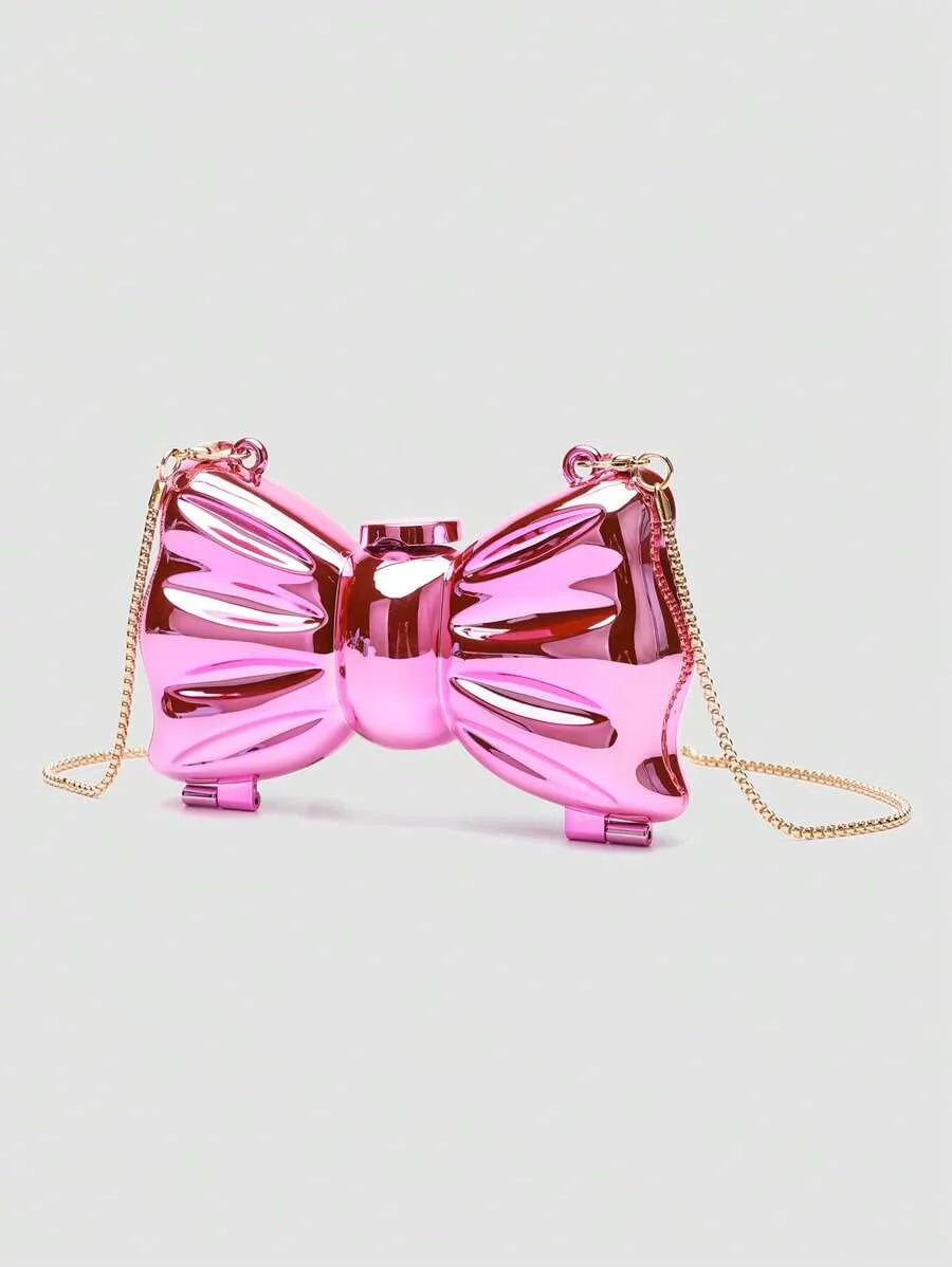 Women's Mini Metallic Acrylic Bowknot Clutch Bag With Chain Multifunction Cosmetic Jewelry Storage Purse Party Wedding Crossbody Coin Bag
