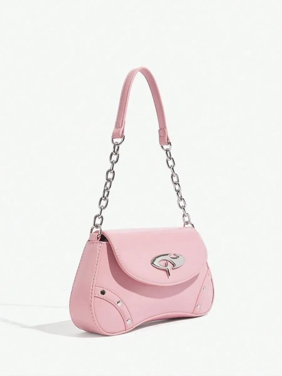 Women's Shoulder Hobo Bag With Metal Chain Strap Retro Y2K Vintage Fashion Icon Style Versatile Casual Street Crossbody Purse For Women