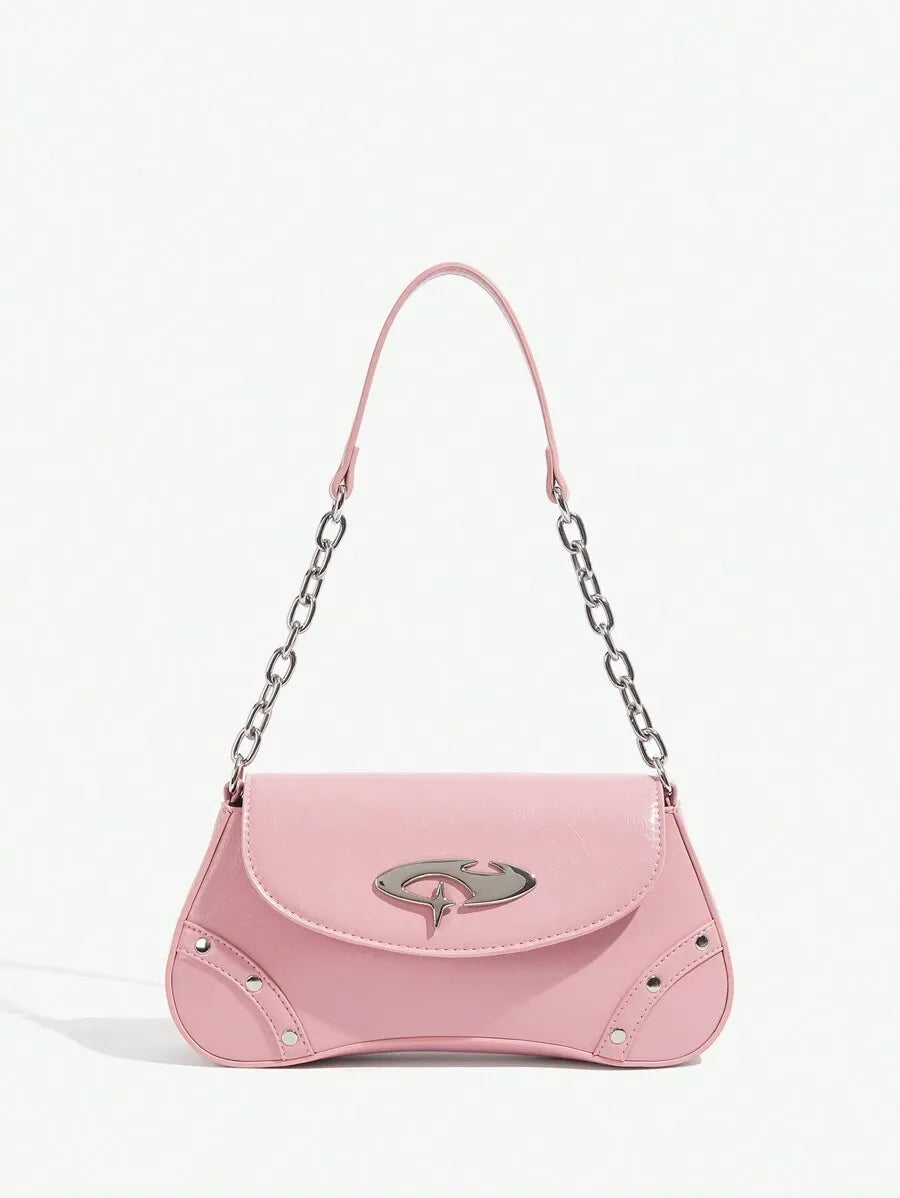 Women's Shoulder Hobo Bag With Metal Chain Strap Retro Y2K Vintage Fashion Icon Style Versatile Casual Street Crossbody Purse For Women