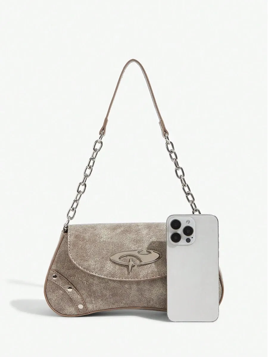 Women's Shoulder Hobo Bag With Metal Chain Strap Retro Y2K Vintage Fashion Icon Style Versatile Casual Street Crossbody Purse For Women