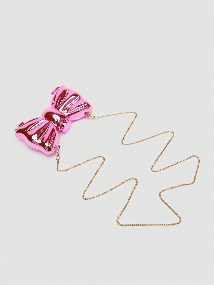 Women's Mini Metallic Acrylic Bowknot Clutch Bag With Chain Multifunction Cosmetic Jewelry Storage Purse Party Wedding Crossbody Coin Bag