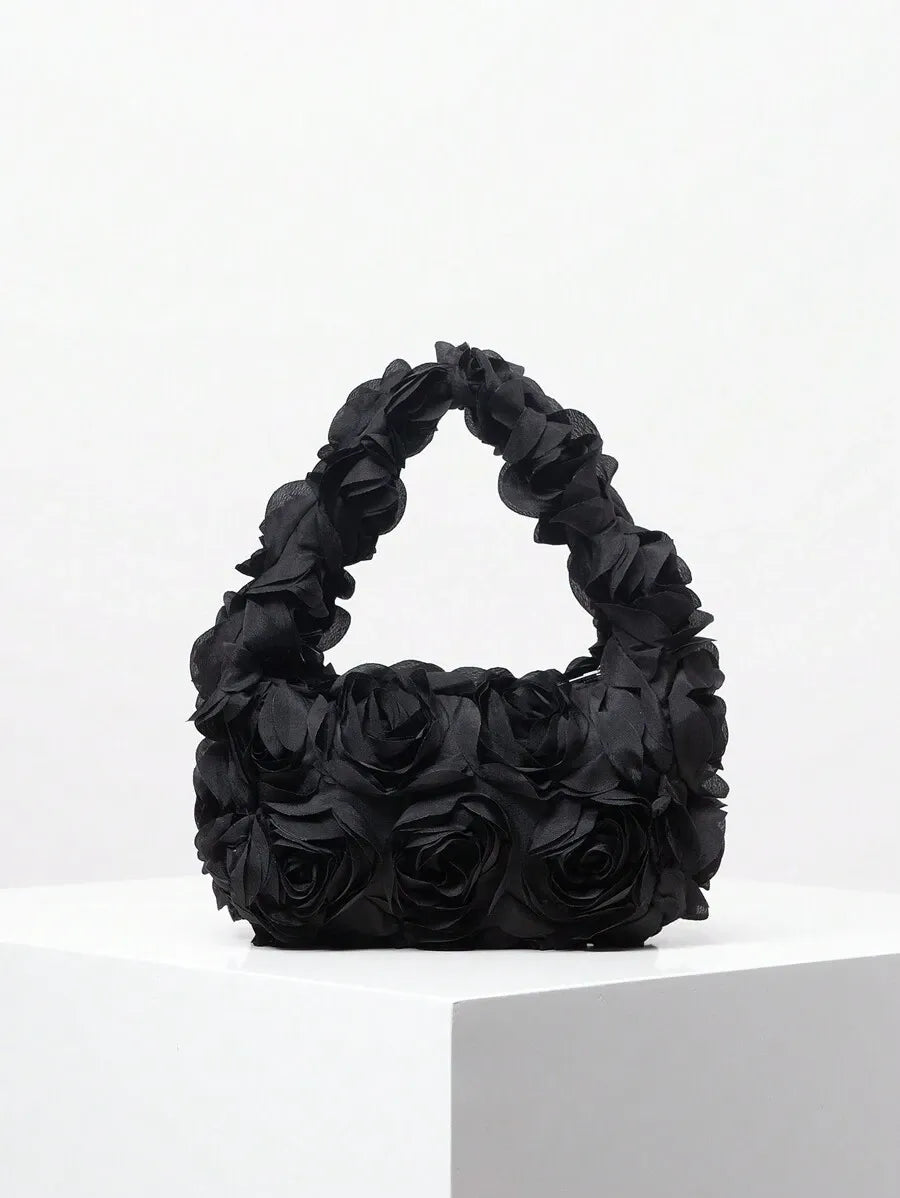 Women's Elegant 3D Rose Flower Tote Bag Evening Party Handbag Wedding Purse Bride Bridesmaid Banquet Birthday Gift Bag Romantic Dress Match