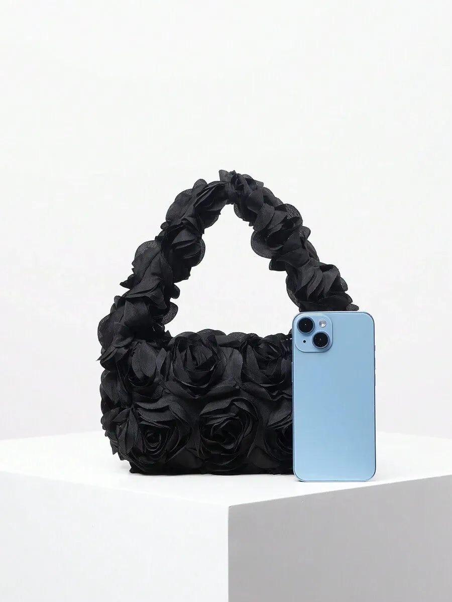 Women's Elegant 3D Rose Flower Tote Bag Evening Party Handbag Wedding Purse Bride Bridesmaid Banquet Birthday Gift Bag Romantic Dress Match