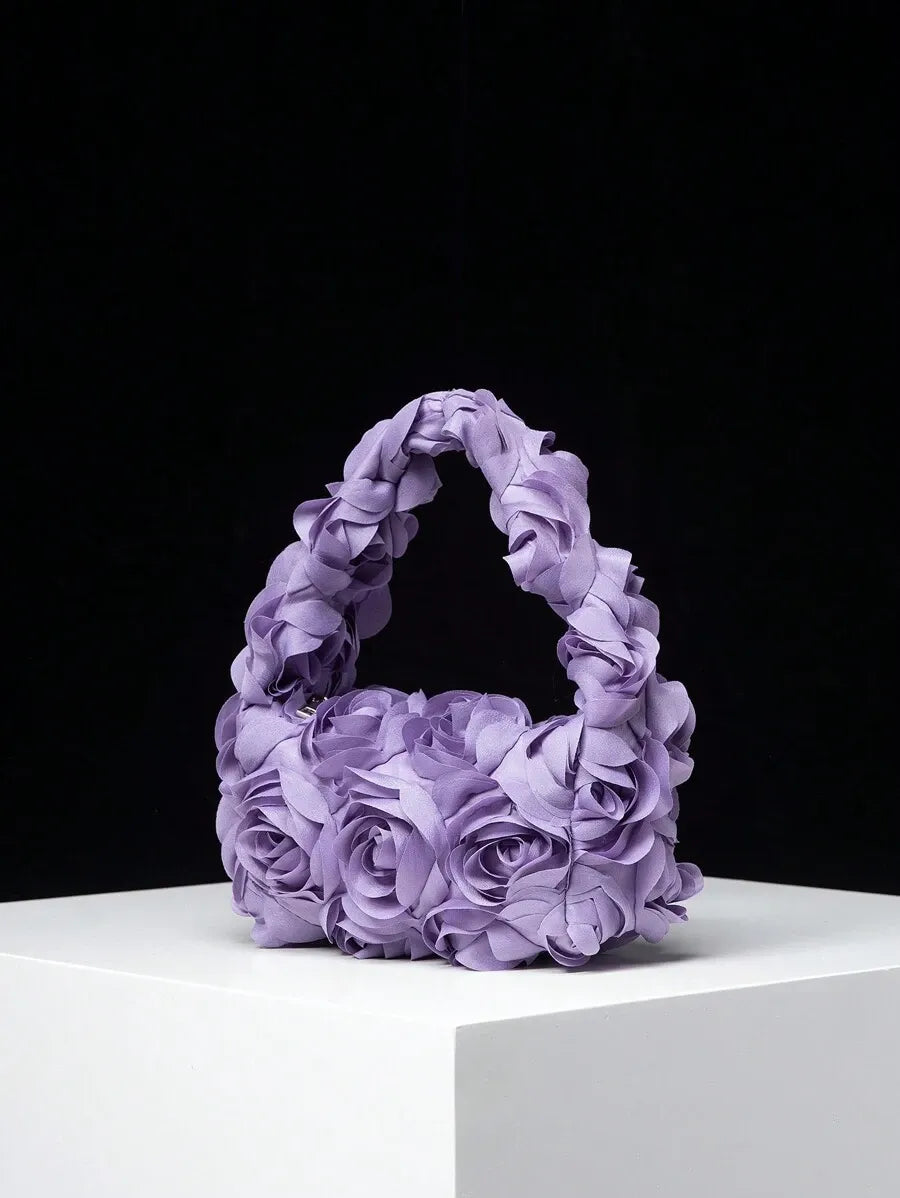Women's Elegant 3D Rose Flower Tote Bag Evening Party Handbag Wedding Purse Bride Bridesmaid Banquet Birthday Gift Bag Romantic Dress Match