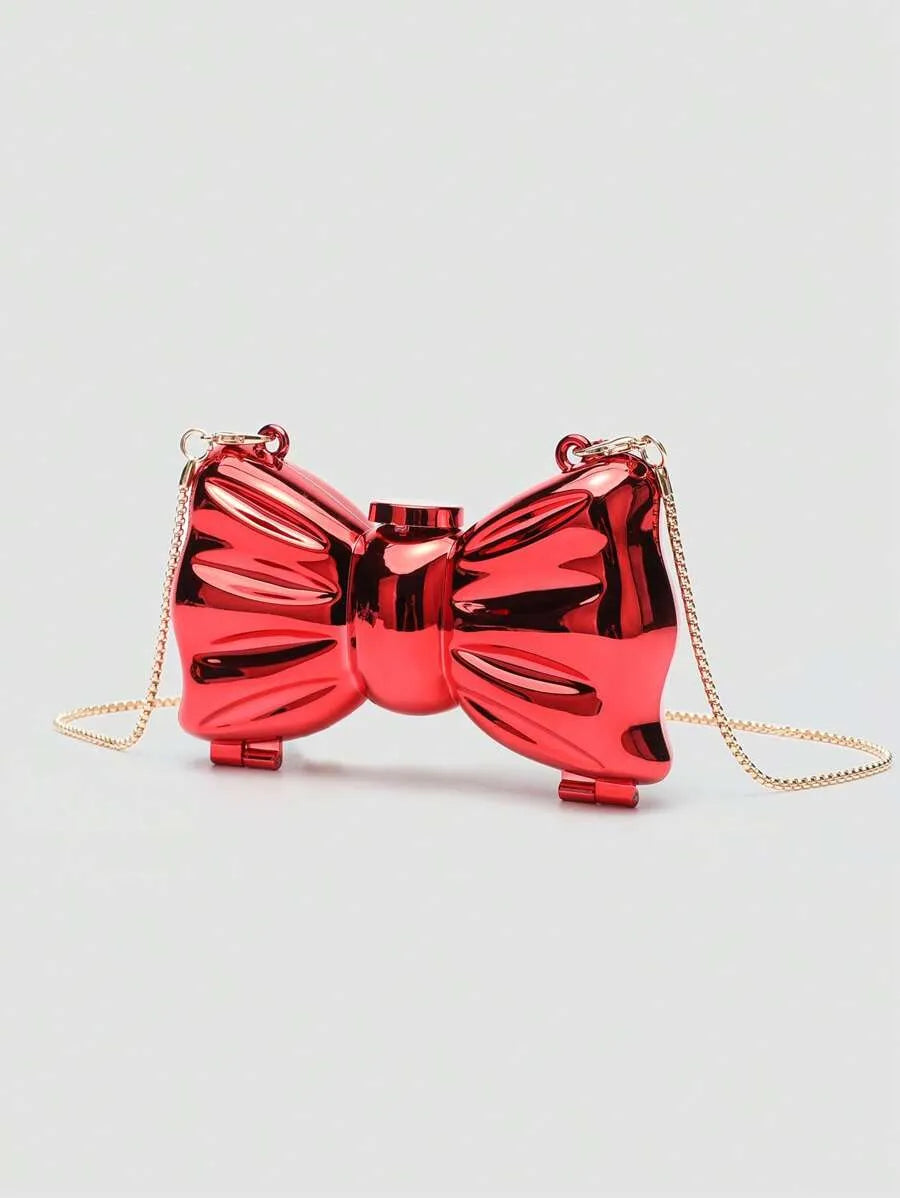 Women's Mini Metallic Acrylic Bowknot Clutch Bag With Chain Multifunction Cosmetic Jewelry Storage Purse Party Wedding Crossbody Coin Bag