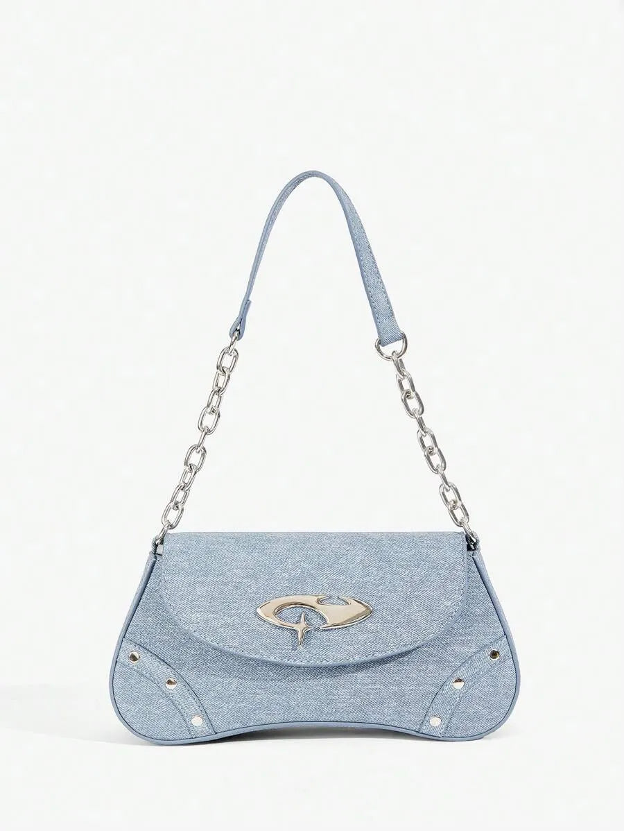 Women's Shoulder Hobo Bag With Metal Chain Strap Retro Y2K Vintage Fashion Icon Style Versatile Casual Street Crossbody Purse For Women