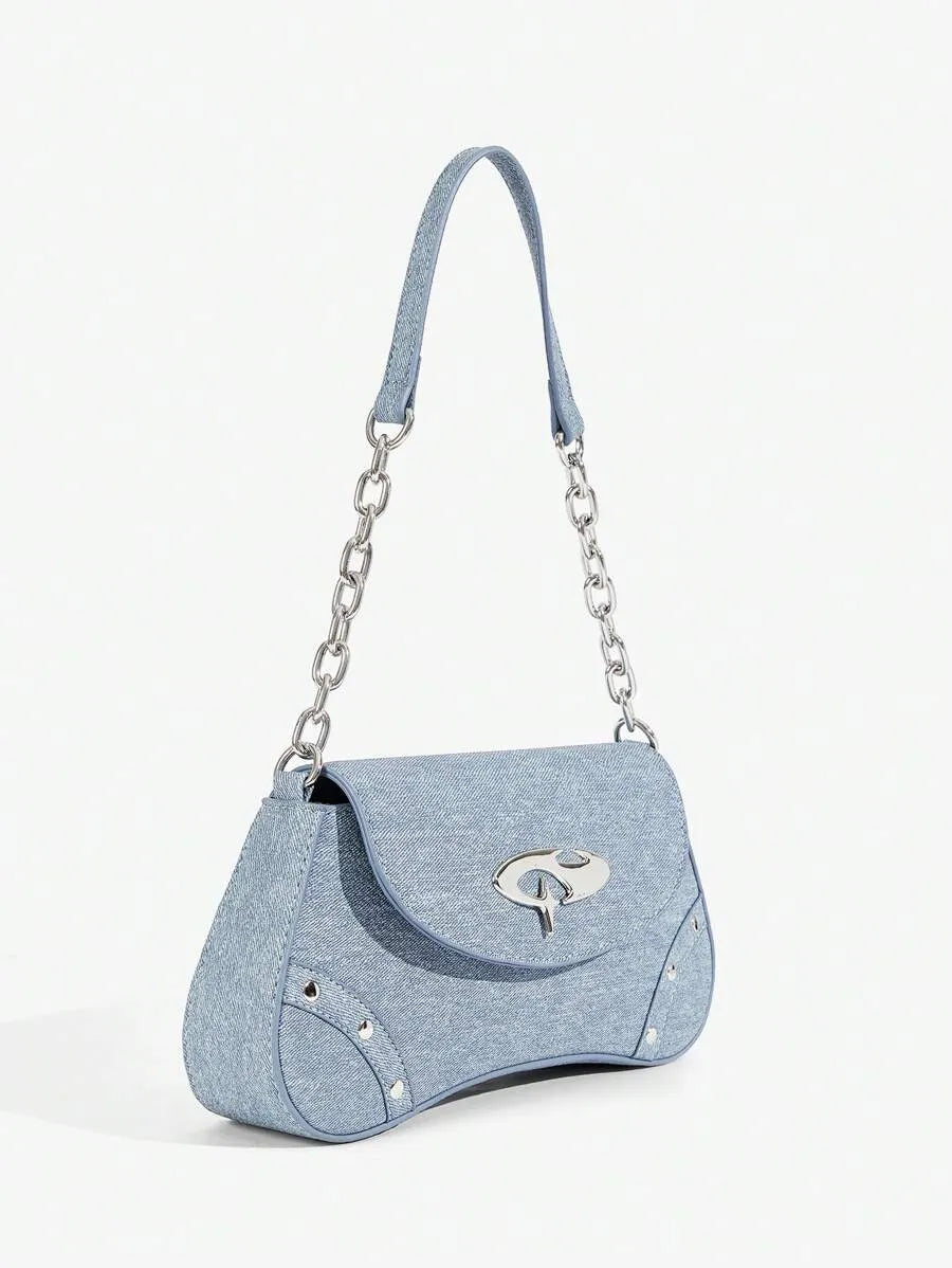 Women's Shoulder Hobo Bag With Metal Chain Strap Retro Y2K Vintage Fashion Icon Style Versatile Casual Street Crossbody Purse For Women