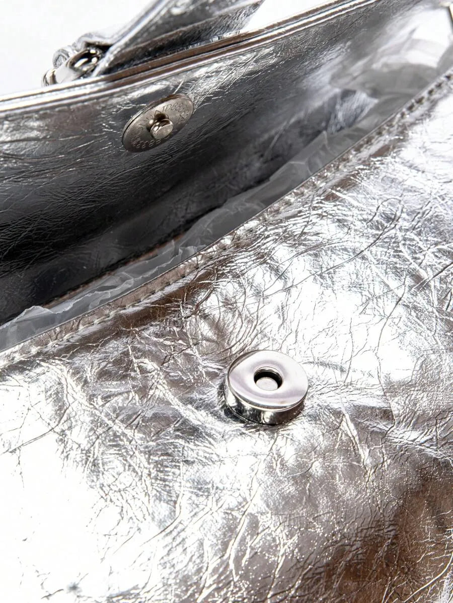 Women's Silver Textured Woven Clutch Bag Vintage Beaded Flap Evening Purse Bride Party Wedding Prom Birthday Dinner Formal Dress Handbag