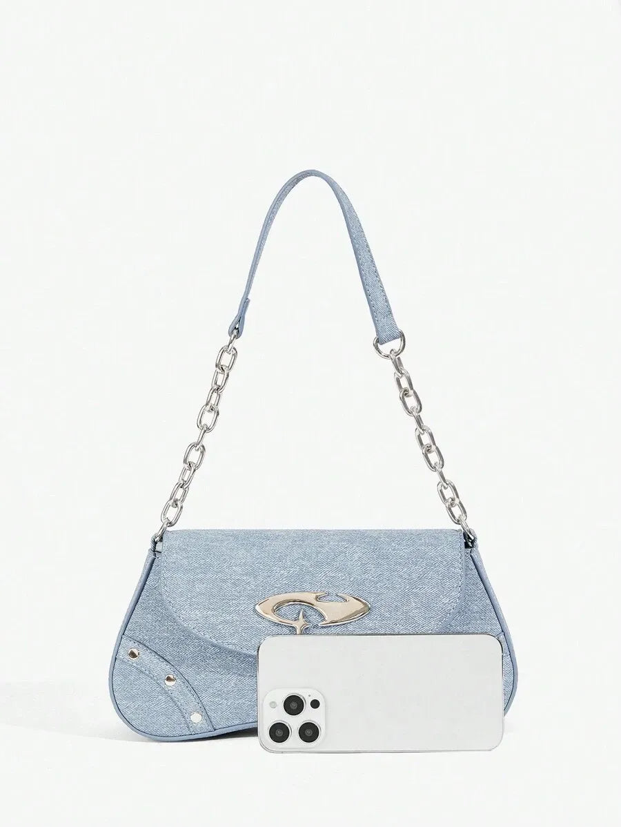 Women's Shoulder Hobo Bag With Metal Chain Strap Retro Y2K Vintage Fashion Icon Style Versatile Casual Street Crossbody Purse For Women