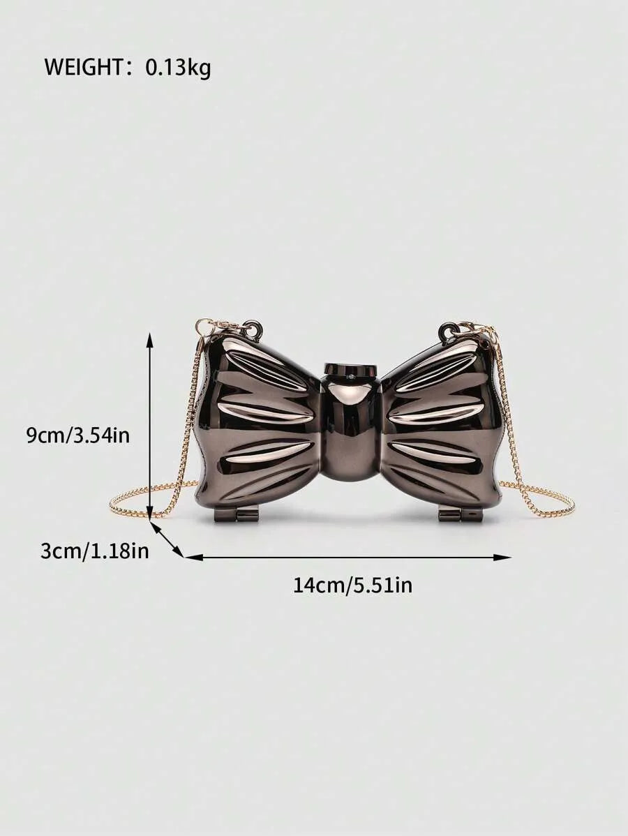 Women's Mini Metallic Acrylic Bowknot Clutch Bag With Chain Multifunction Cosmetic Jewelry Storage Purse Party Wedding Crossbody Coin Bag