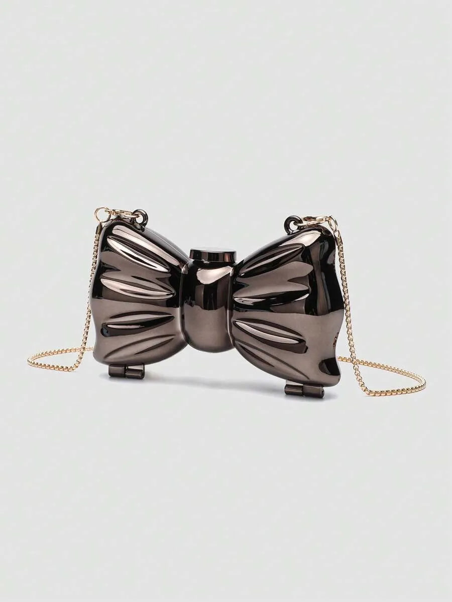 Women's Mini Metallic Acrylic Bowknot Clutch Bag With Chain Multifunction Cosmetic Jewelry Storage Purse Party Wedding Crossbody Coin Bag
