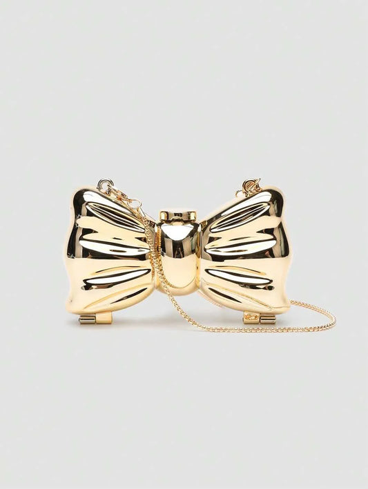 Women's Mini Metallic Acrylic Bowknot Clutch Bag With Chain Multifunction Cosmetic Jewelry Storage Purse Party Wedding Crossbody Coin Bag