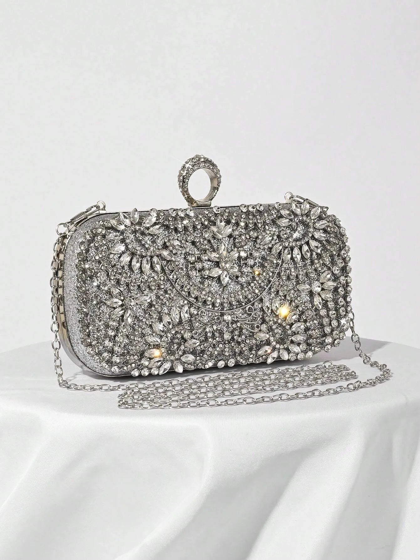 Women's Rhinestone Decor Evening Clutch Bag Party Handbag Wedding Bridal Prom Dinner Banquet Purse Elegant Formal Dress Prom Accessories